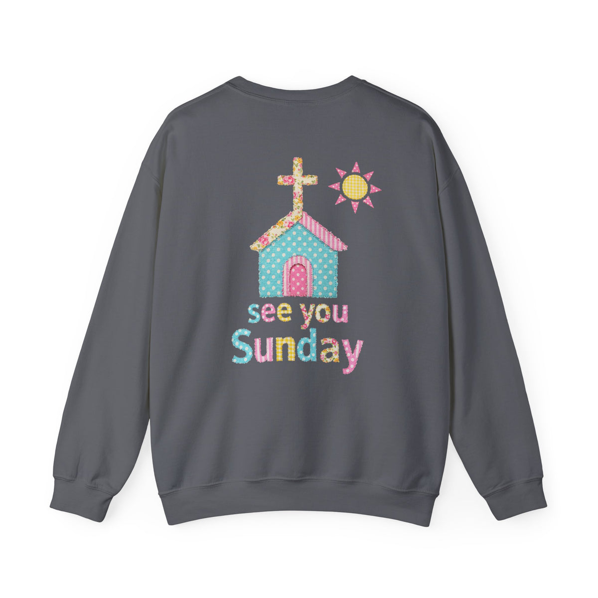 See You Sunday Christian Sweatshirt Cute Church Sun Faux Fabric Crewneck