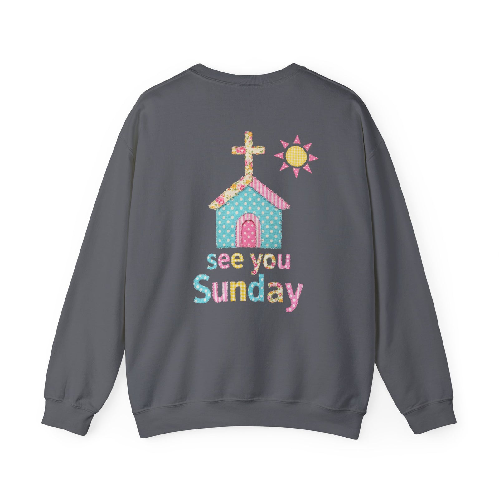 See You Sunday Christian Sweatshirt Cute Church Sun Faux Fabric Crewneck
