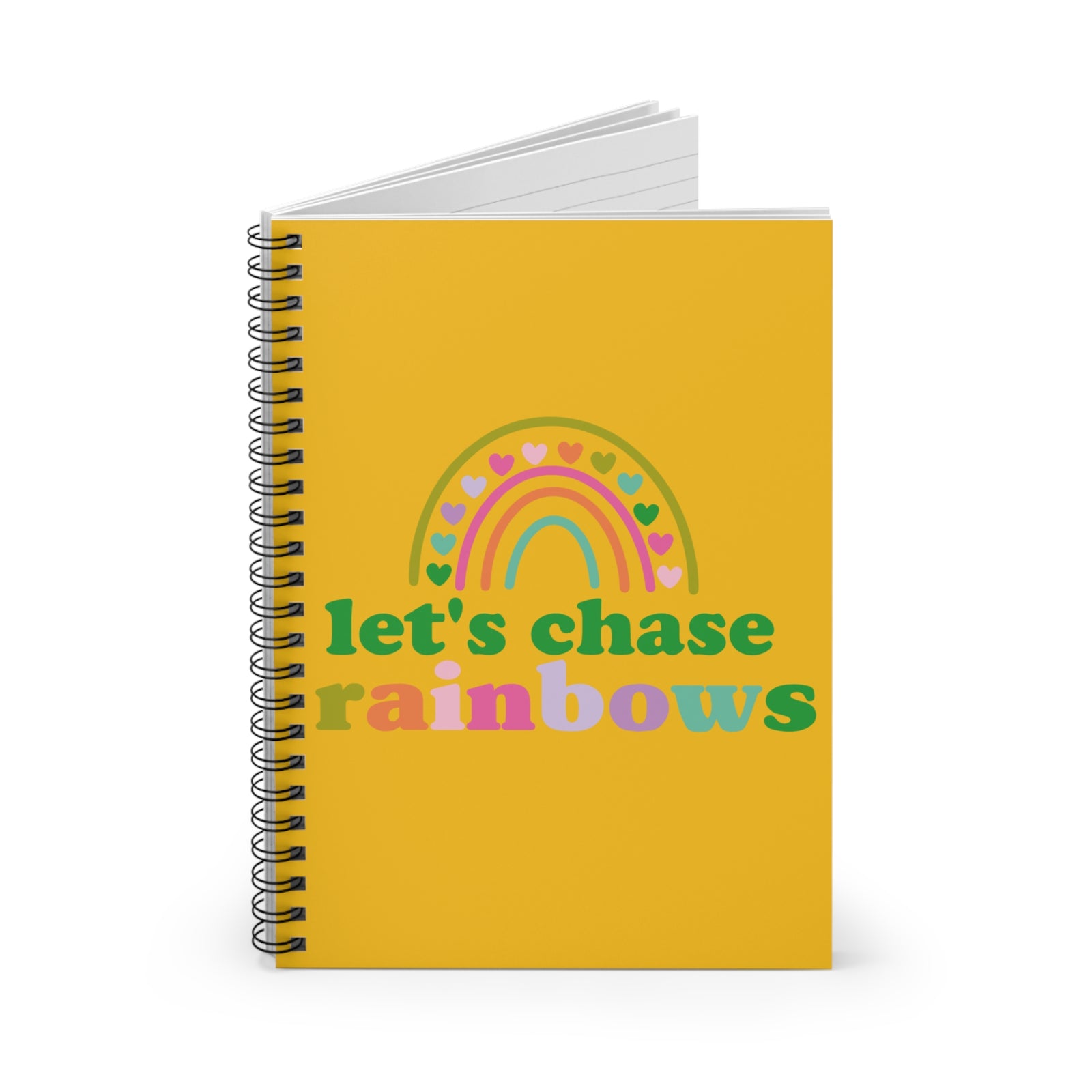 Let's Chase Rainbows Spiral Notebook Bright Yellow Ruled Journal