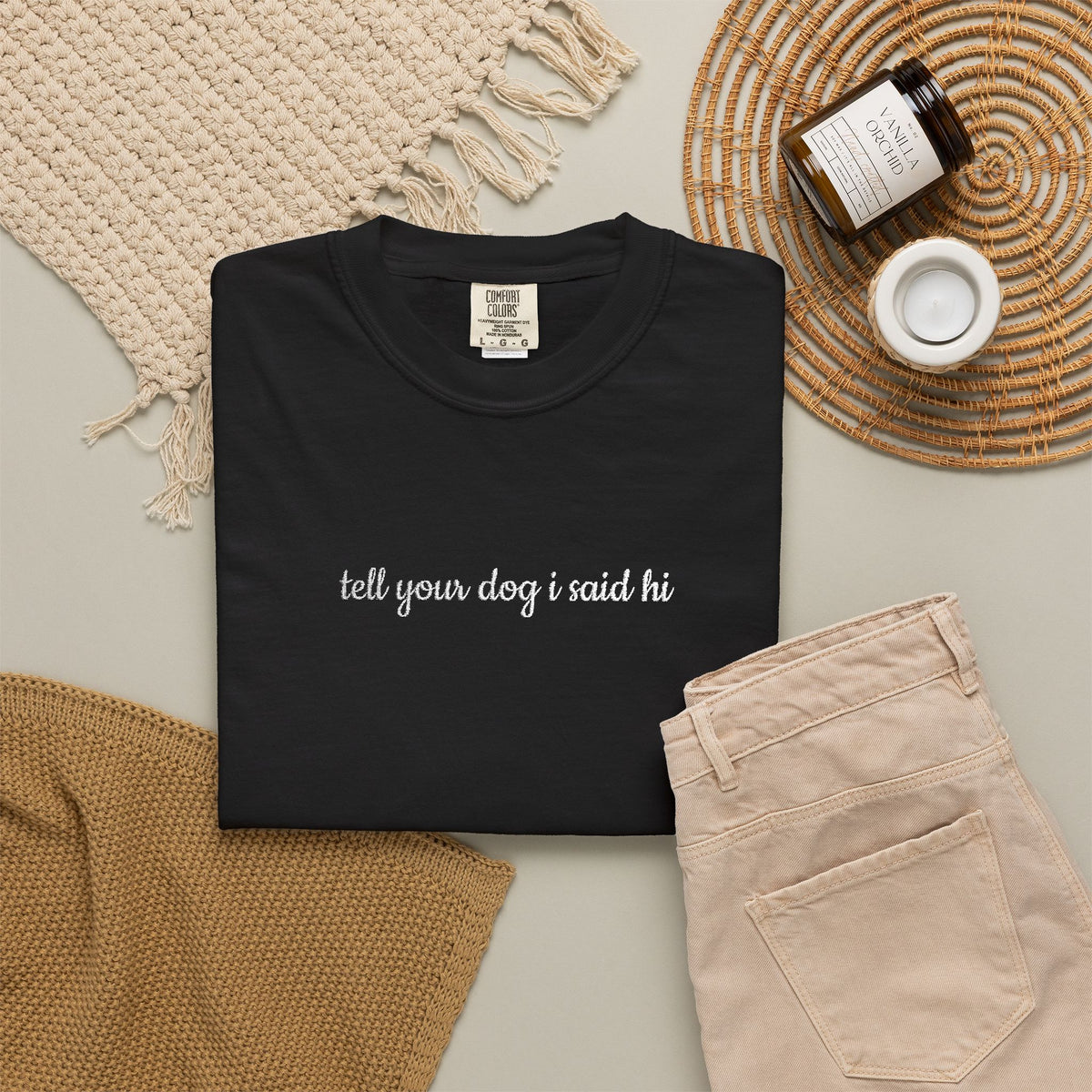 Tell Your Dog I Said Hi Embroidered Script Tee Dog Mom T-Shirt