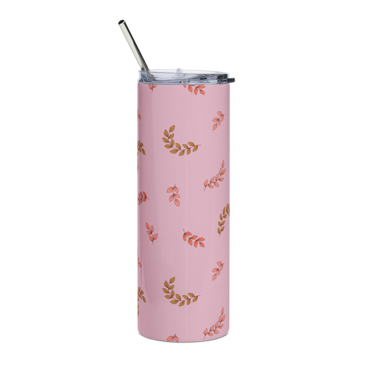 Pink Floral Leaves 20oz Stainless Steel Tumbler Insulated Travel Cup