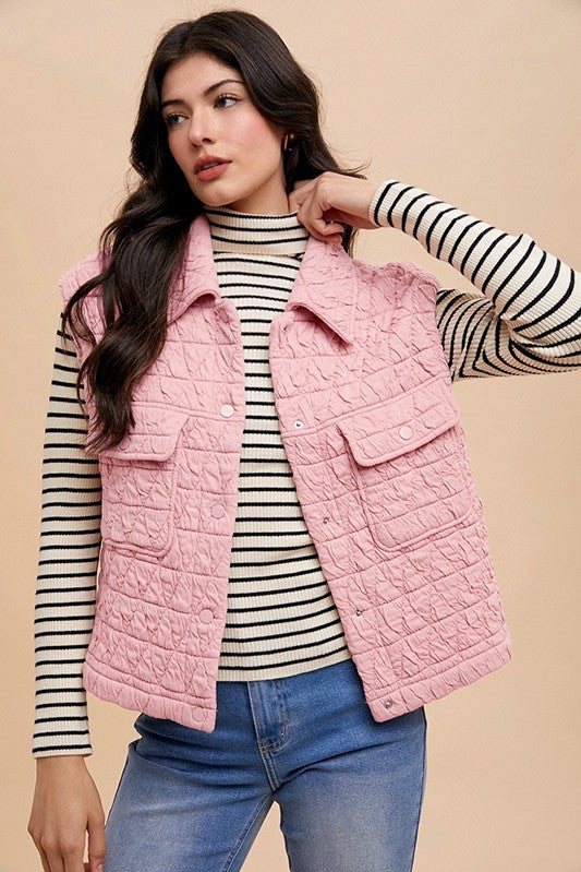 Annie Wear Texture Quilted Snap Down Vest Coat - Sydney So Sweet