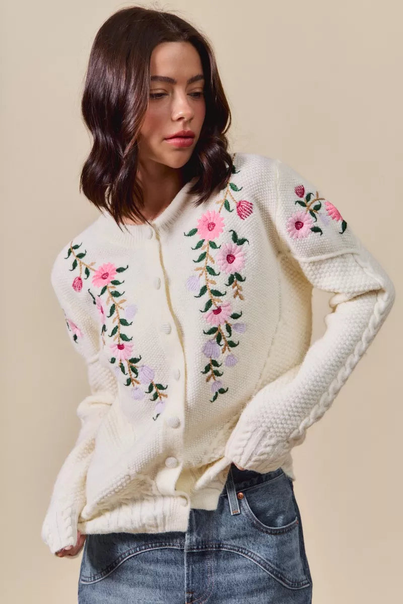SO ME Floral Embroidered Coquette Sweater Cardigan - Sydney So Sweet
