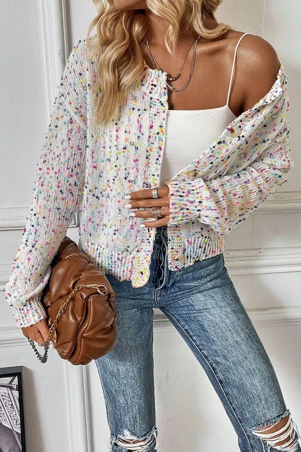 Confetti Button Up Long Sleeve Cardigan - Sydney So Sweet