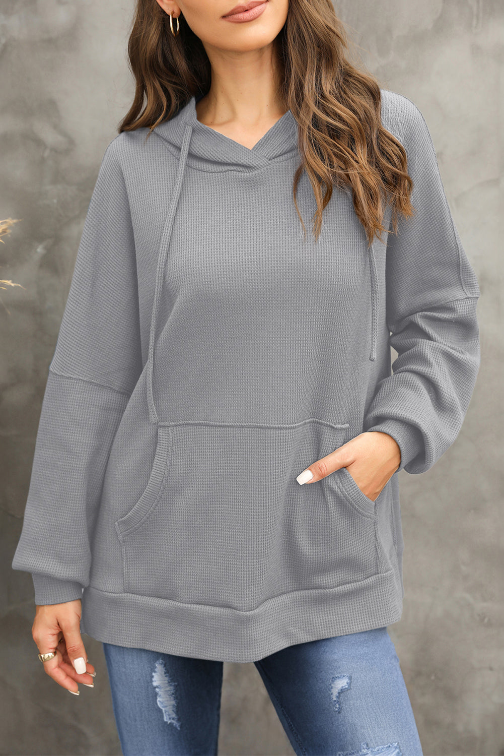 Waffle-Knit Long Sleeve Hoodie - Sydney So Sweet