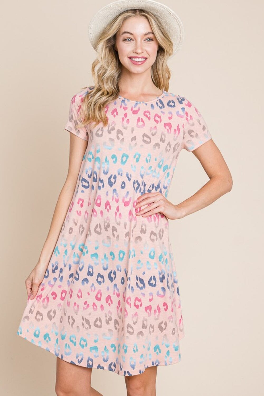 Leopard Round Neck Short Sleeve Dress - Sydney So Sweet