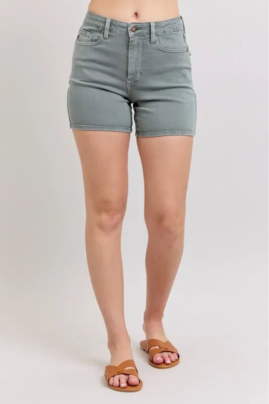 Judy Blue Full Size Hw Garment Dyed & Back Pkt Embroidery Shorts Plus Size - Sydney So Sweet