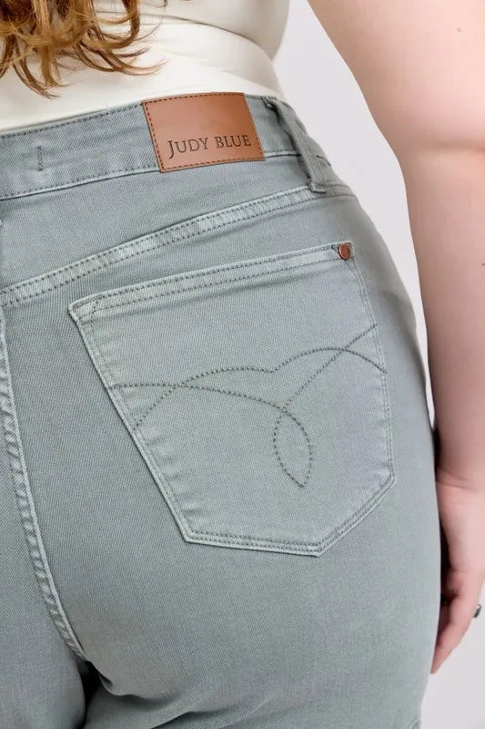 Judy Blue Full Size Hw Garment Dyed & Back Pkt Embroidery Shorts Plus Size - Sydney So Sweet