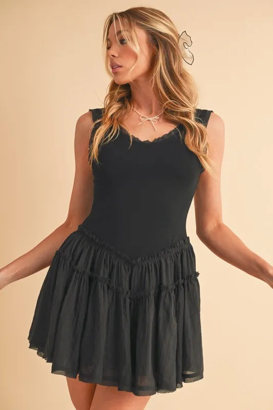 Aemi+Co Frill Sleeveless Drop Waist Mini Dress - Sydney So Sweet