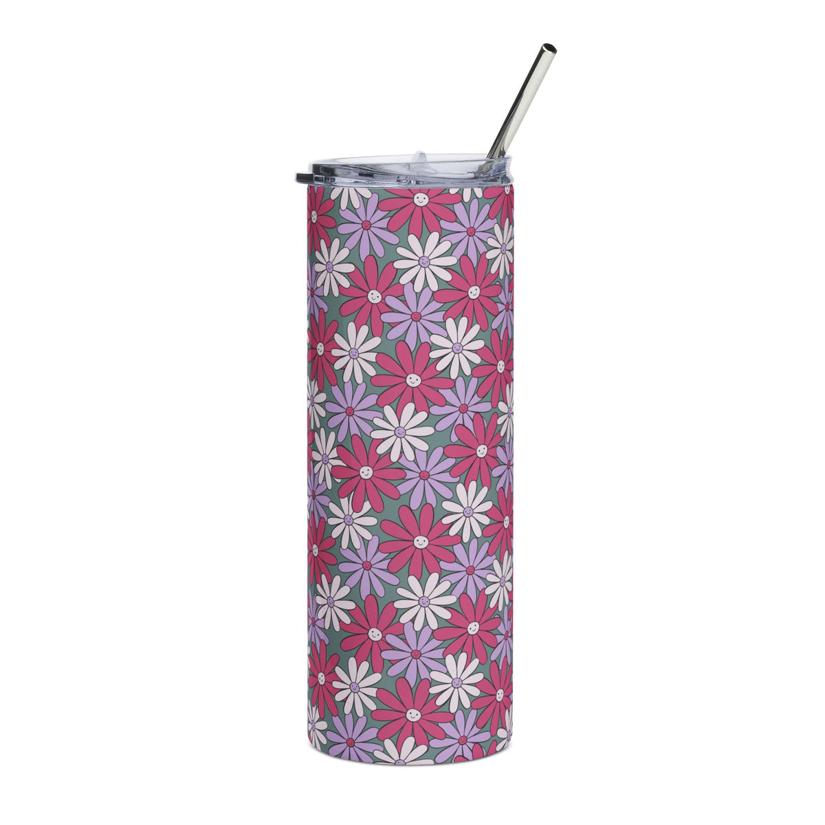 Happy Flower Purple Daisy Floral 20oz Floral Stainless Tumbler Insulated Travel Cup - Sydney So Sweet