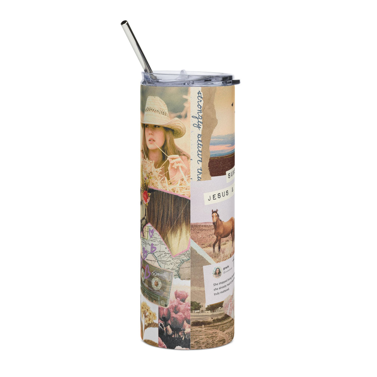 Sunsets Jesus & Iced Coffee 20oz Stainless Tumbler Rustic Sunset Collage Water Bottle