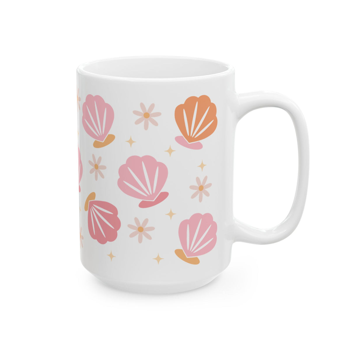 Sea Shell Pattern Ceramic Mug — Pink & Peach Seashell Coffee Cup (11oz/15oz)
