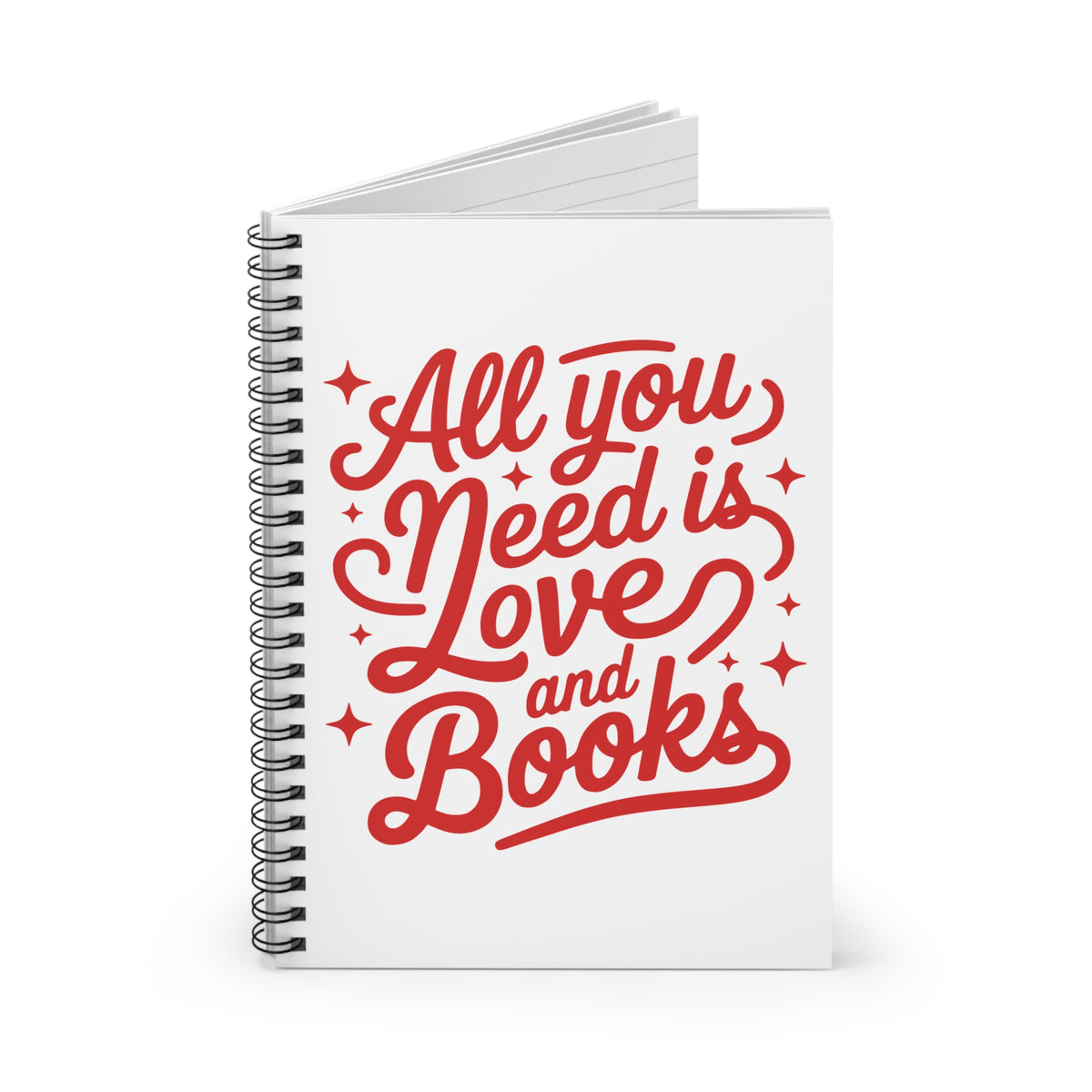 All You Need Is Love and Books Spiral Notebook Red Hand-Lettered Journal