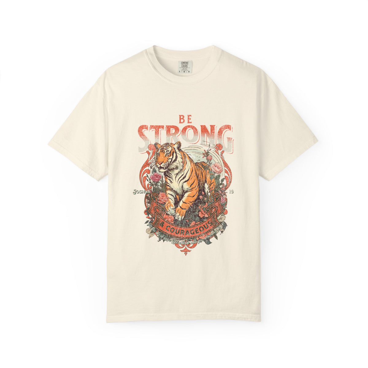 Be Strong & Courageous Tiger Vintage Graphic Tee Distressed Christian T-Shirt