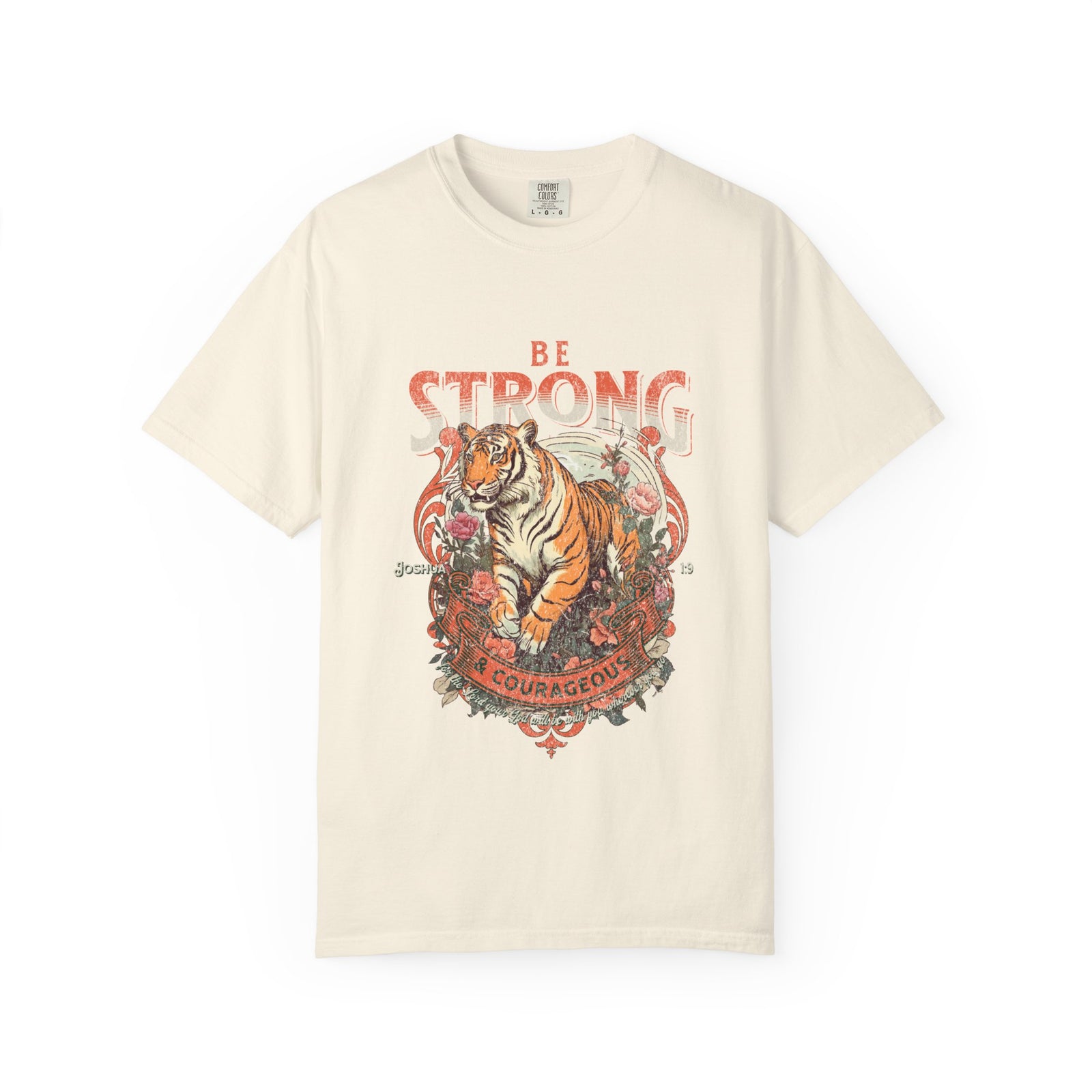 Be Strong & Courageous Tiger Vintage Graphic Tee Distressed Christian T-Shirt