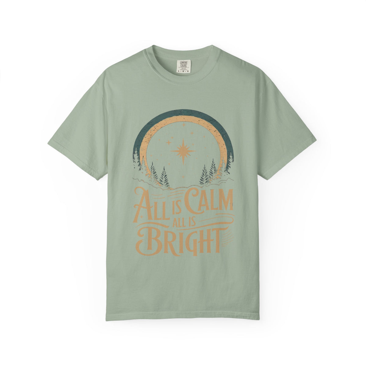 All Is Calm & Bright Christmas Eve Distressed T-Shirt Christian Graphic Tee