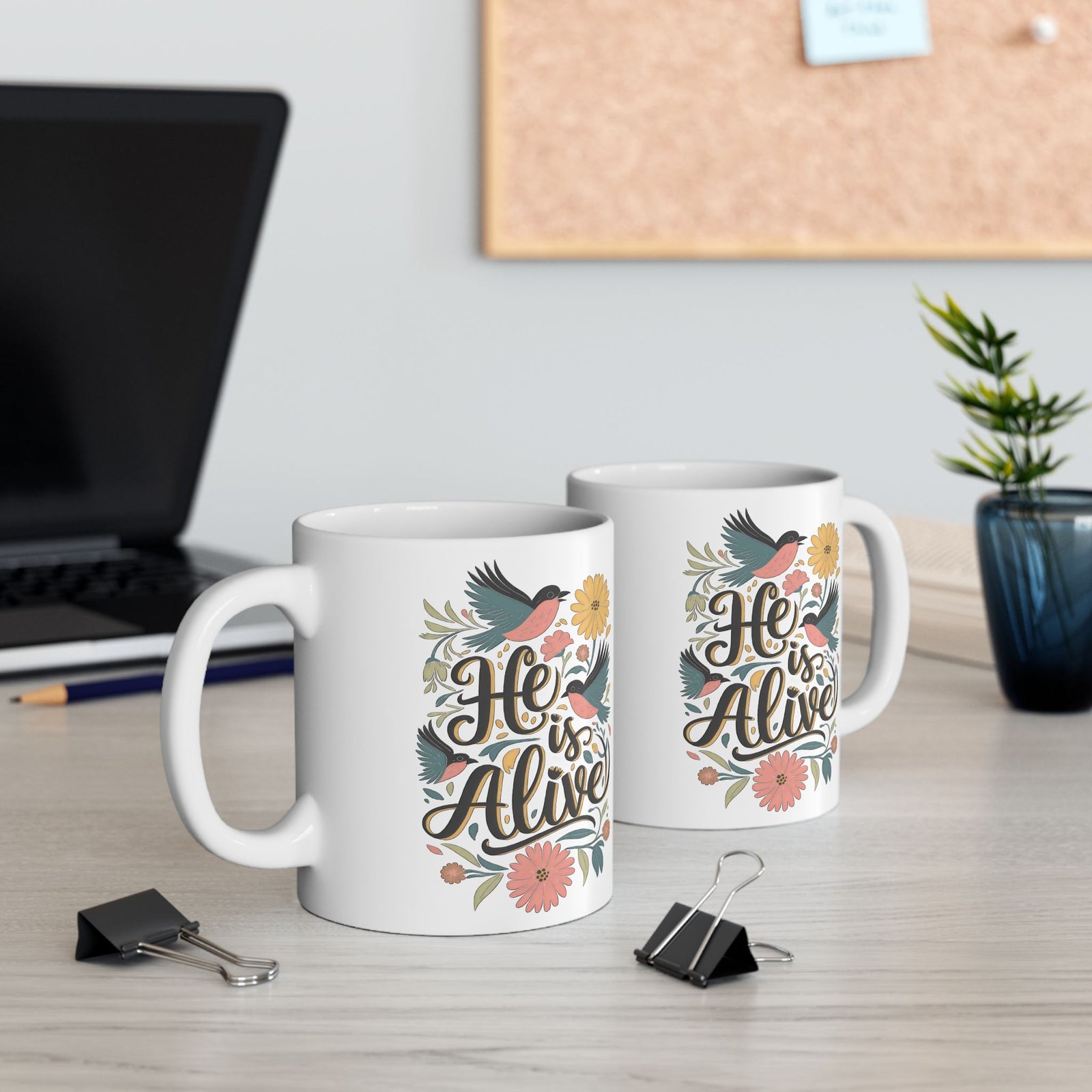 He is Alive Floral Birds Easter Christian Ceramic Mug Coffee Cup (11oz & 15oz)