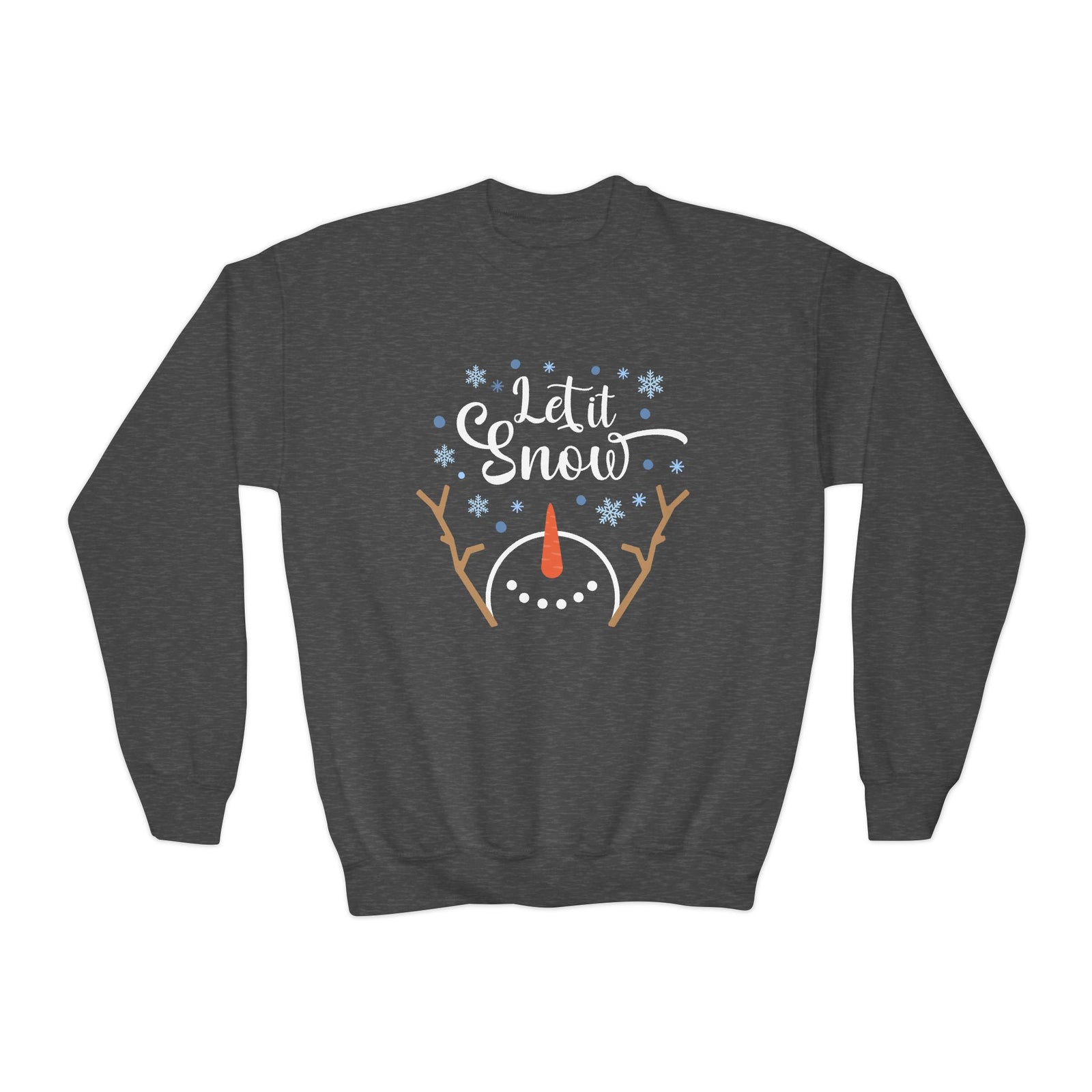 Let it Snow Happy Snowman Winter Crewneck Unisex Youth Sweatshirt
