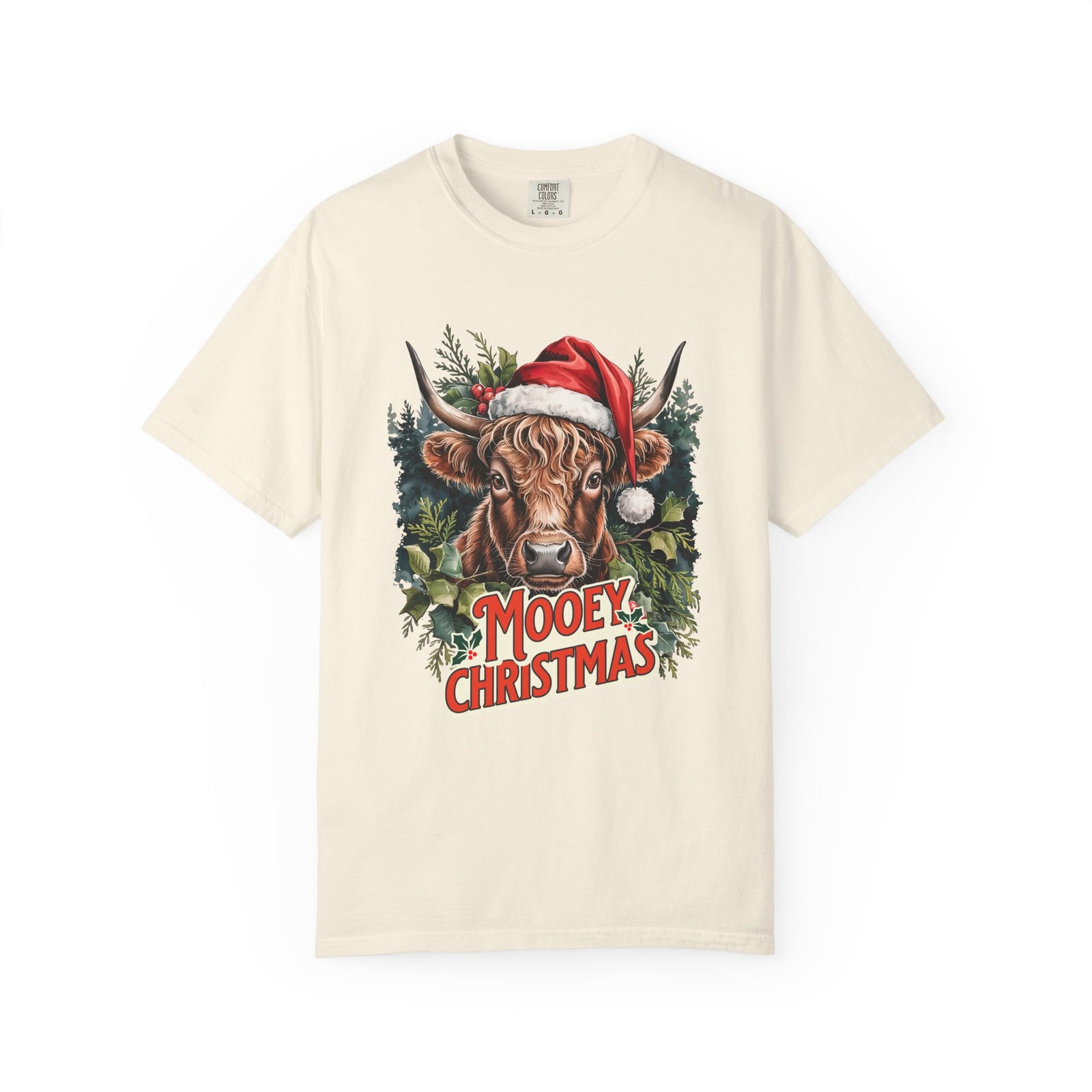 Mooey Christmas Highland Cow Tee Longhorn Holiday Graphic T-Shirt