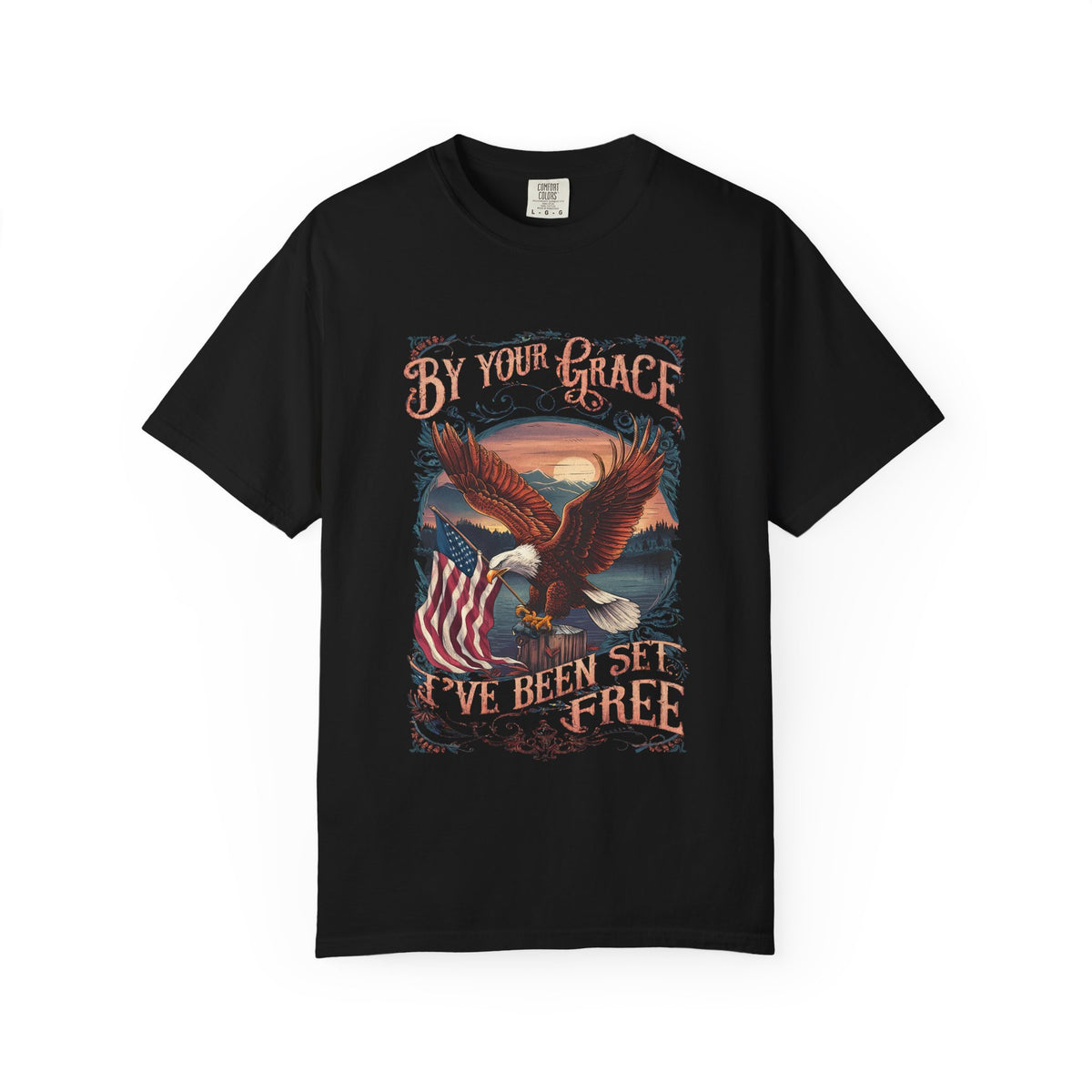 By Your Grace I've Been Set Free' T-Shirt Eagle & Flag Christian Graphic Tee