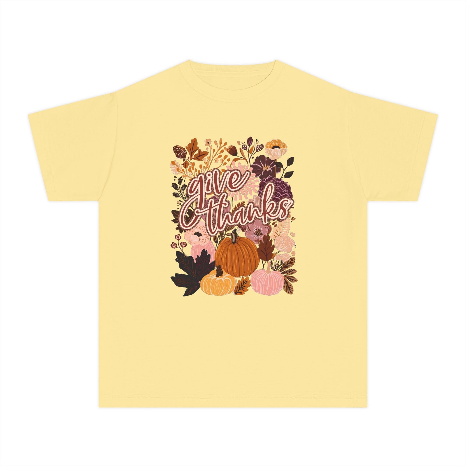 Give Thanks T-Shirt Fall Pumpkin Thanksgiving Kids Graphic Tee