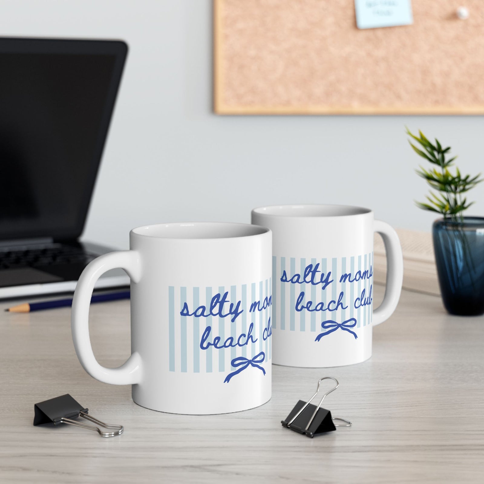 Salty Moms Beach Club Coastal Stripe Ceramic Mug Coffee Cup (11oz & 15oz)