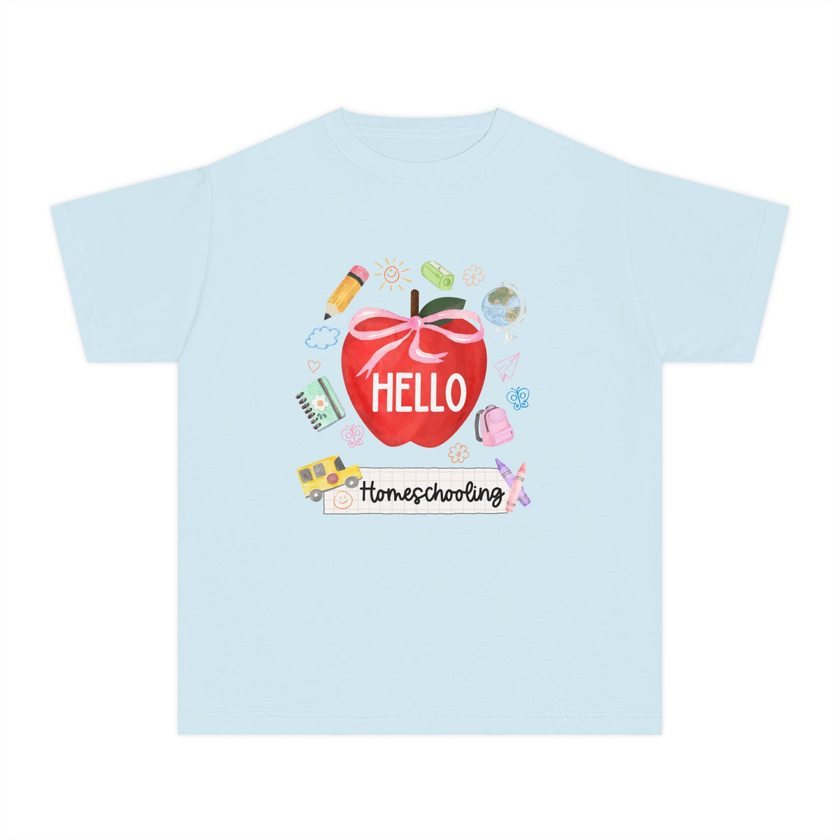 Hello Homeschooling Preppy Coquette Apple Graphic Tee Back to School Homeschool Grade T-Shirt