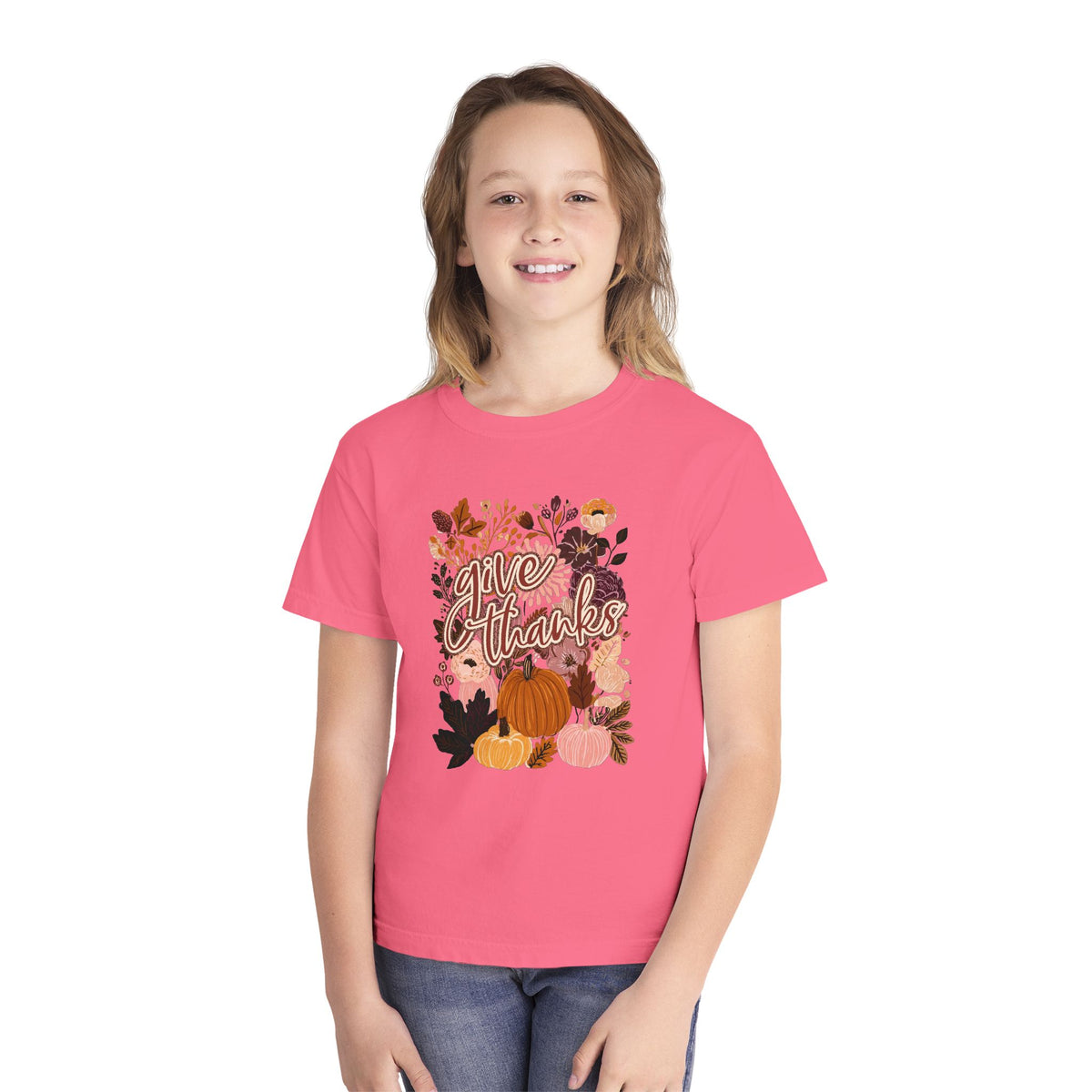 Give Thanks T-Shirt Fall Pumpkin Thanksgiving Kids Graphic Tee