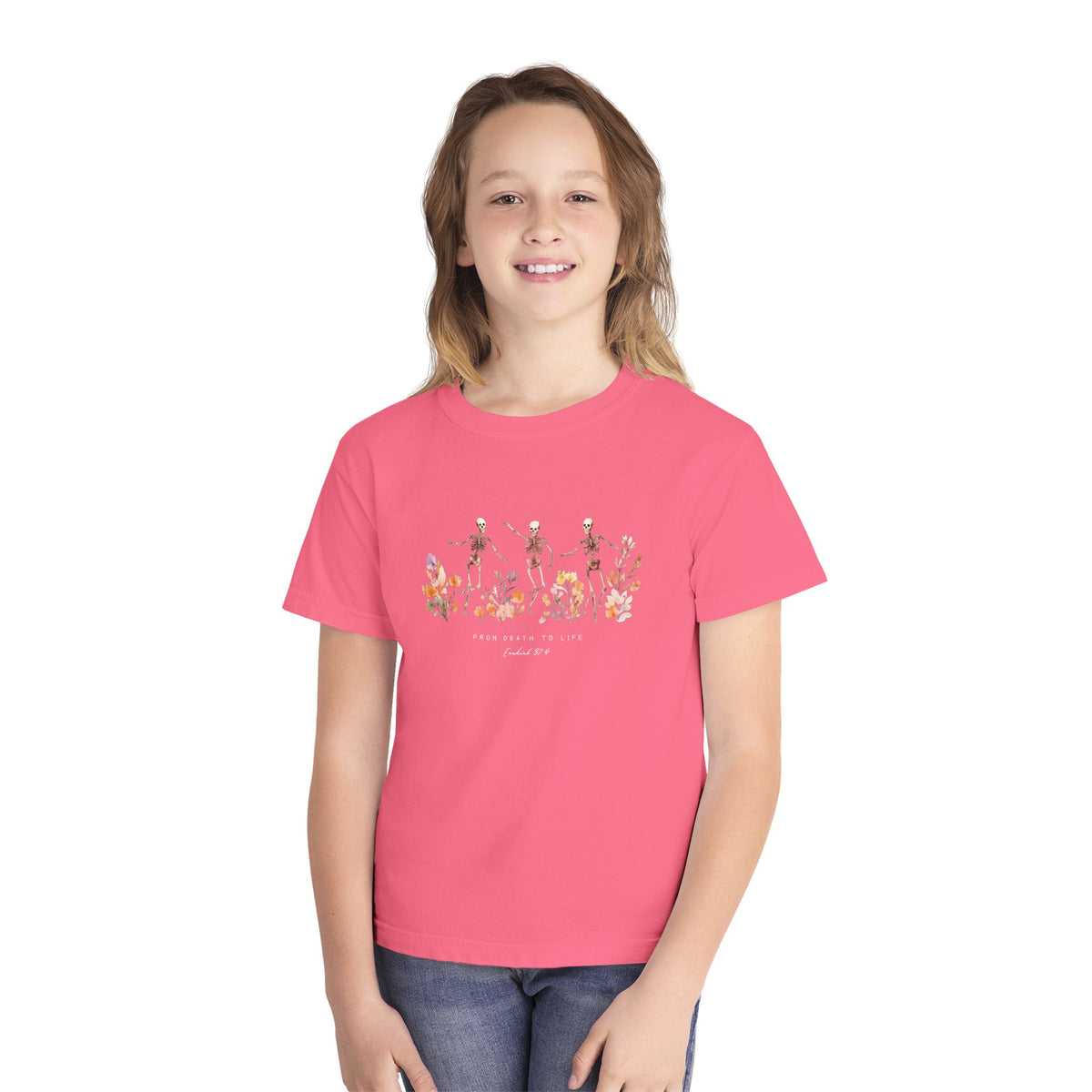 Floral Skeletons From Death to Life T-Shirt Halloween Kids Christian Graphic Tee