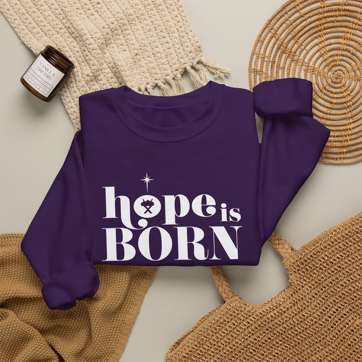 Hope is Born Nativity Christmas Season Crewneck Unisex Sweatshirt
