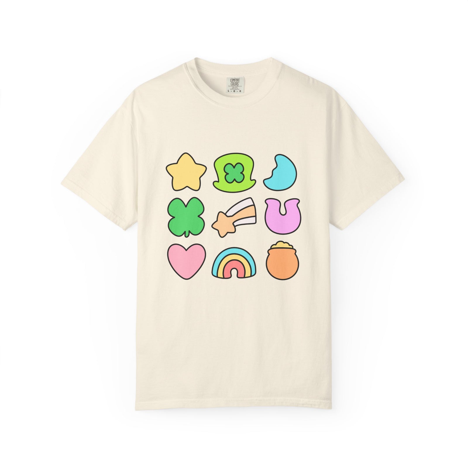 Lucky Charm Icons Graphic T-Shirt Pastel St. Patrick’s Day Unisex Short Sleeve Tee
