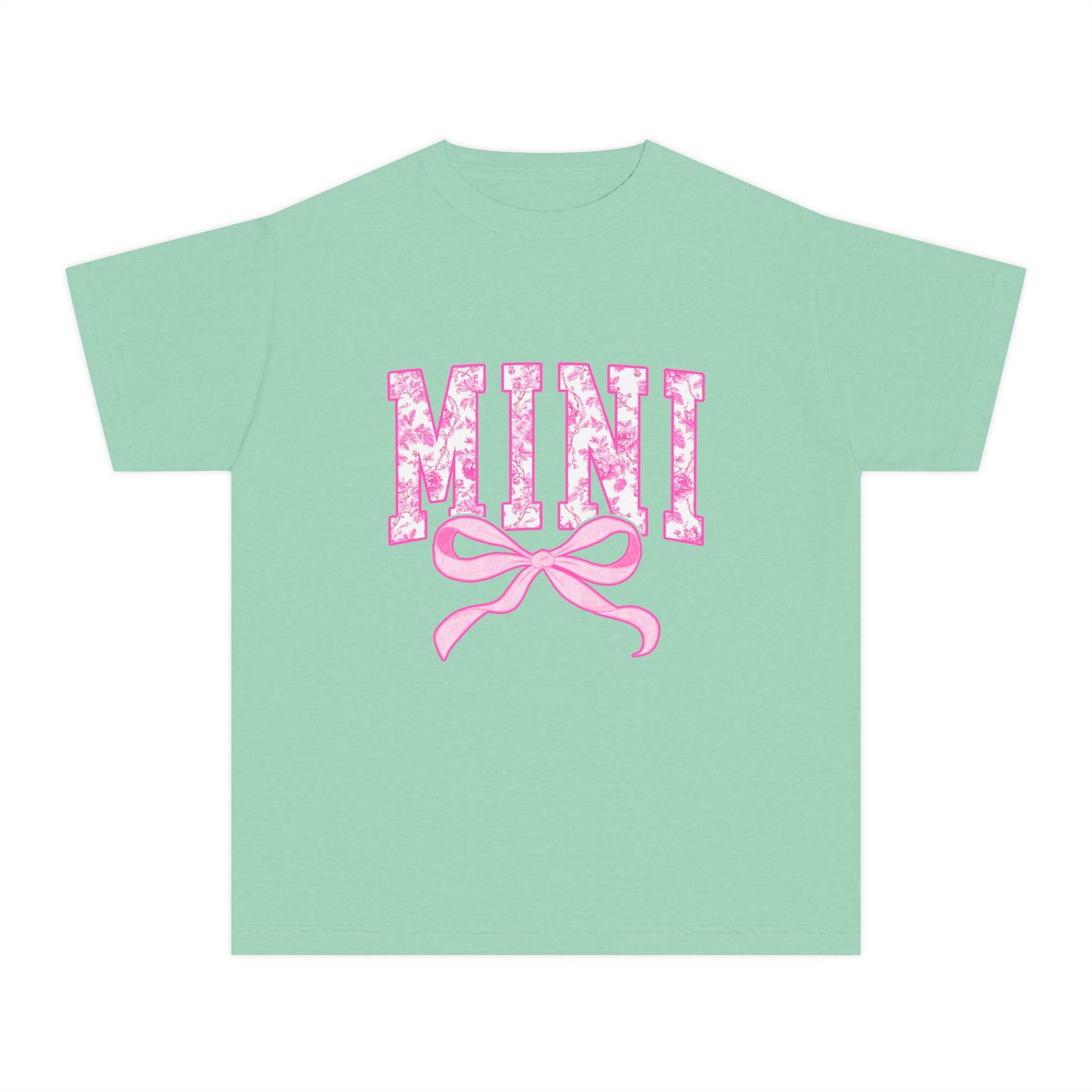 Mini Coquette Pink Toile Bow T-Shirt Cute Girl's Graphic Tee