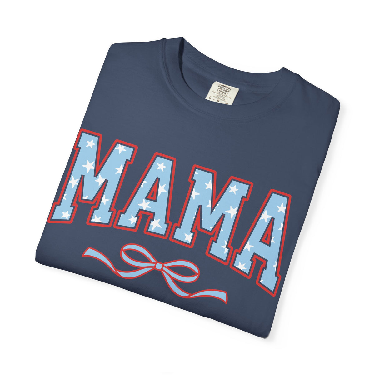 Mama 4th of July USA Coquette Varsity Blue Bow Patriotic T-shirt Preppy Star Tee