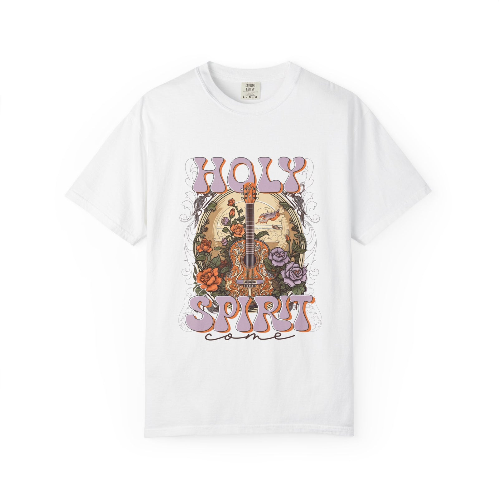 Holy Spirit Come Guitar T-Shirt Vintage Floral Christian Worship Tee