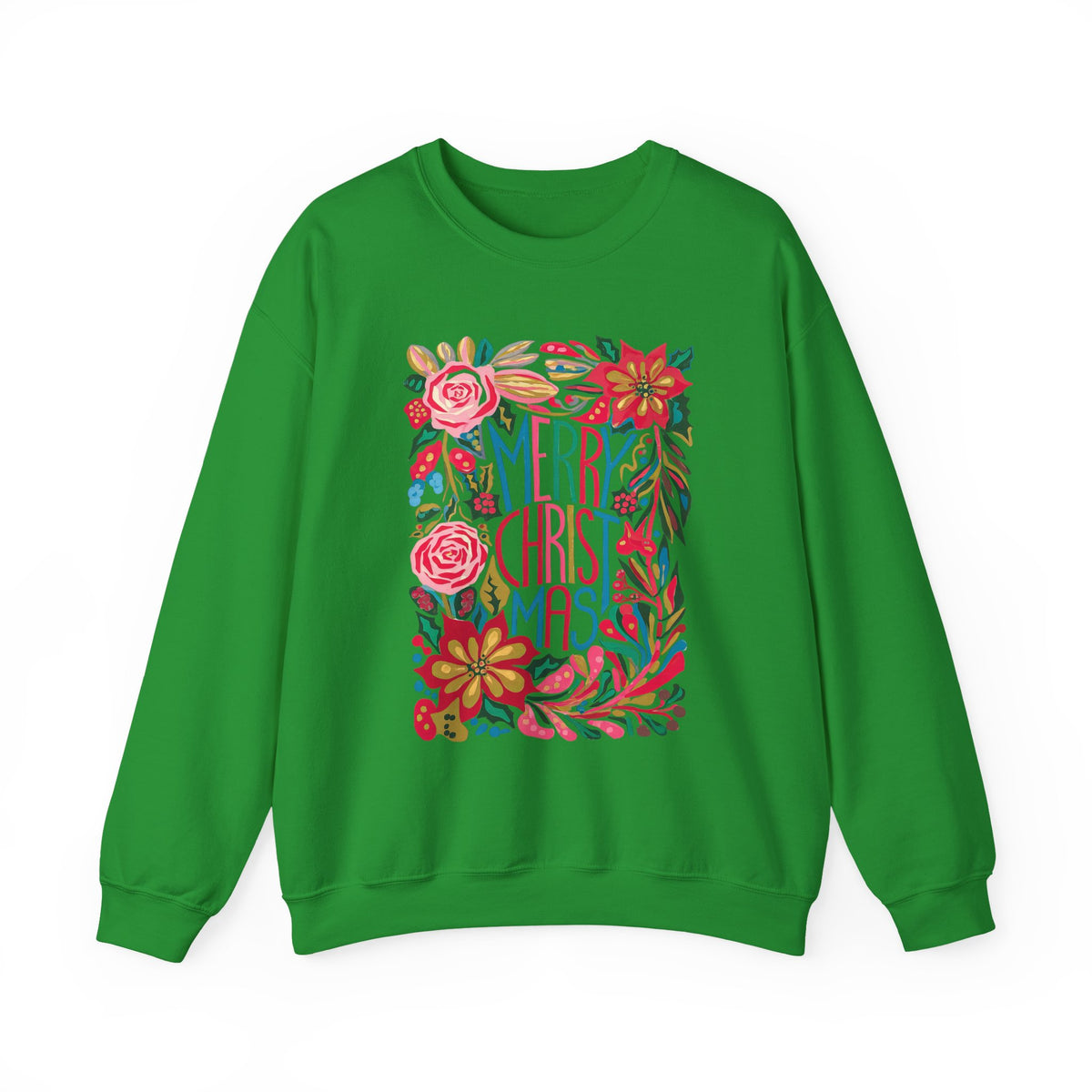 Merry Christmas Bright Holiday Florals Crewneck Unisex Sweatshirt