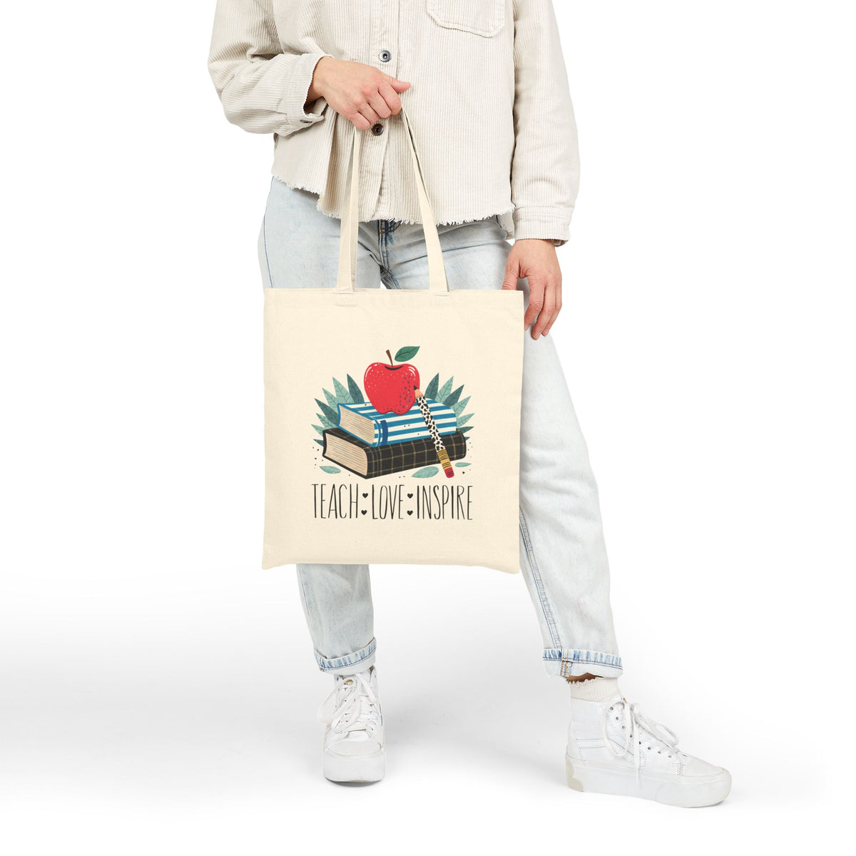 Teach • Love • Inspire Reusable Cotton Canvas Teacher Tote Bag