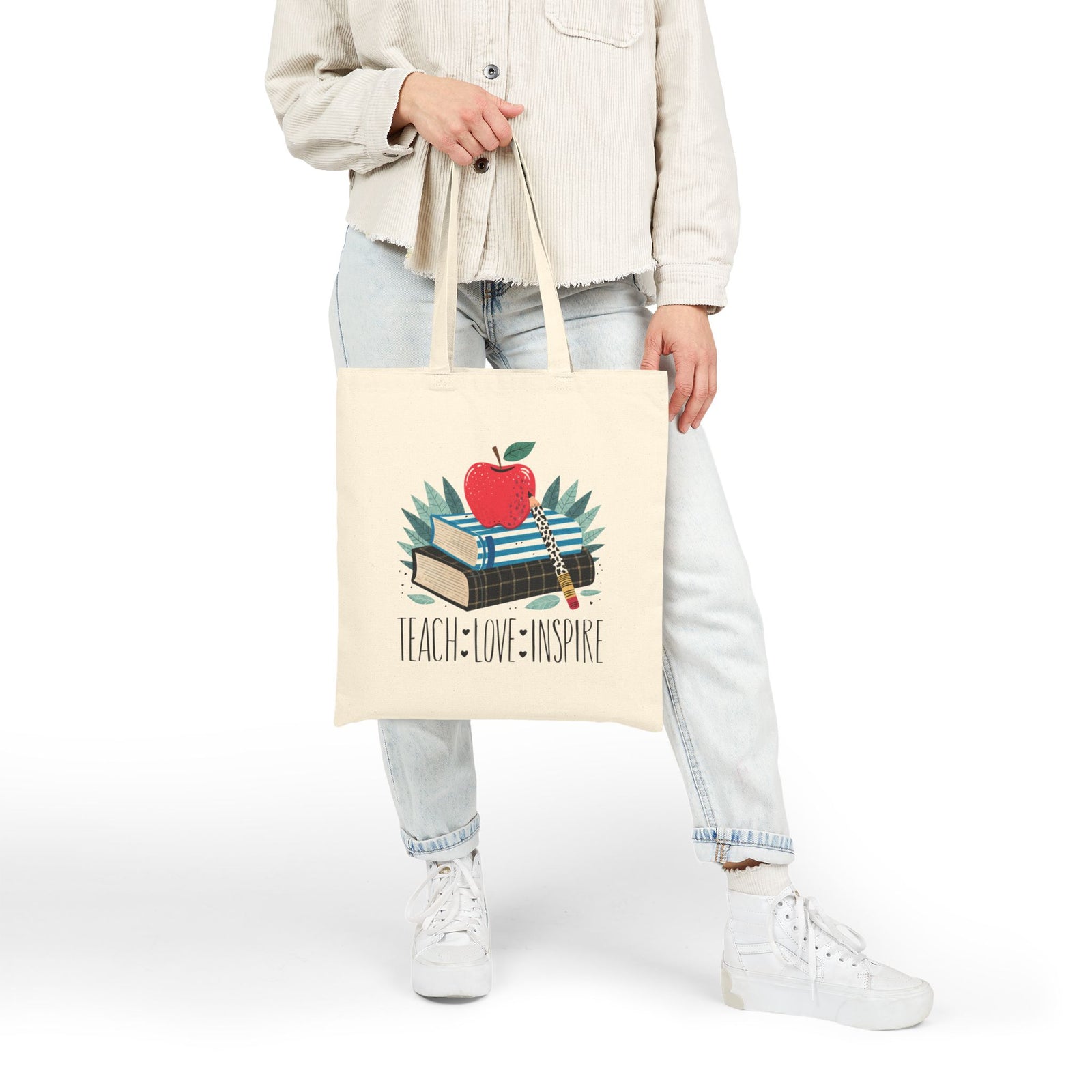 Teach • Love • Inspire Reusable Cotton Canvas Teacher Tote Bag