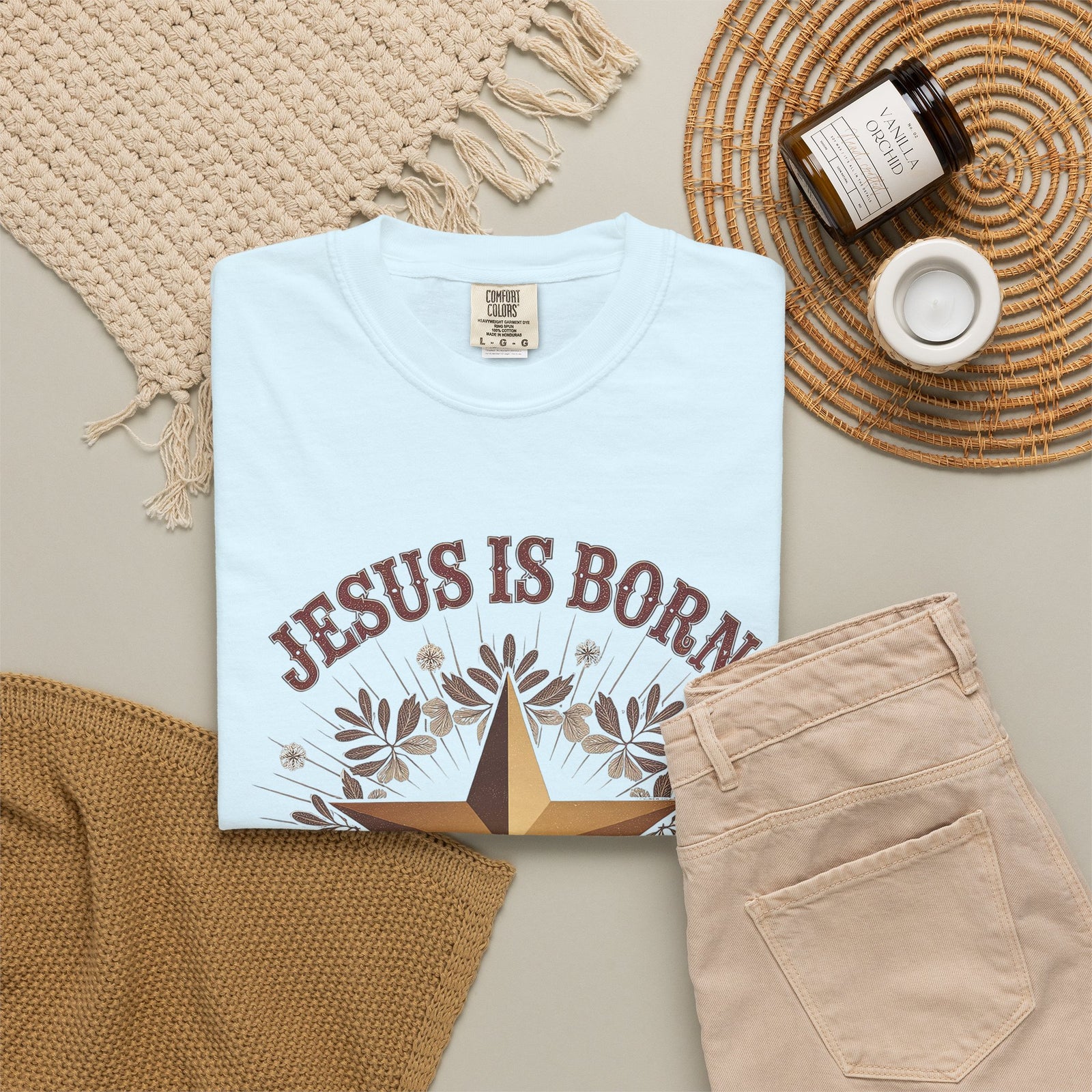 Jesus is Born Y'all Christmas T-Shirt Christian Western Star Graphic Tee