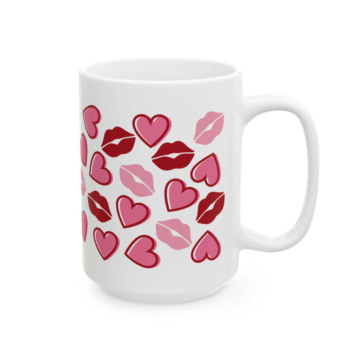 Kisses Lips & Hearts Mug — Cute Valentine’s Day Coffee Cup (11oz & 15oz)