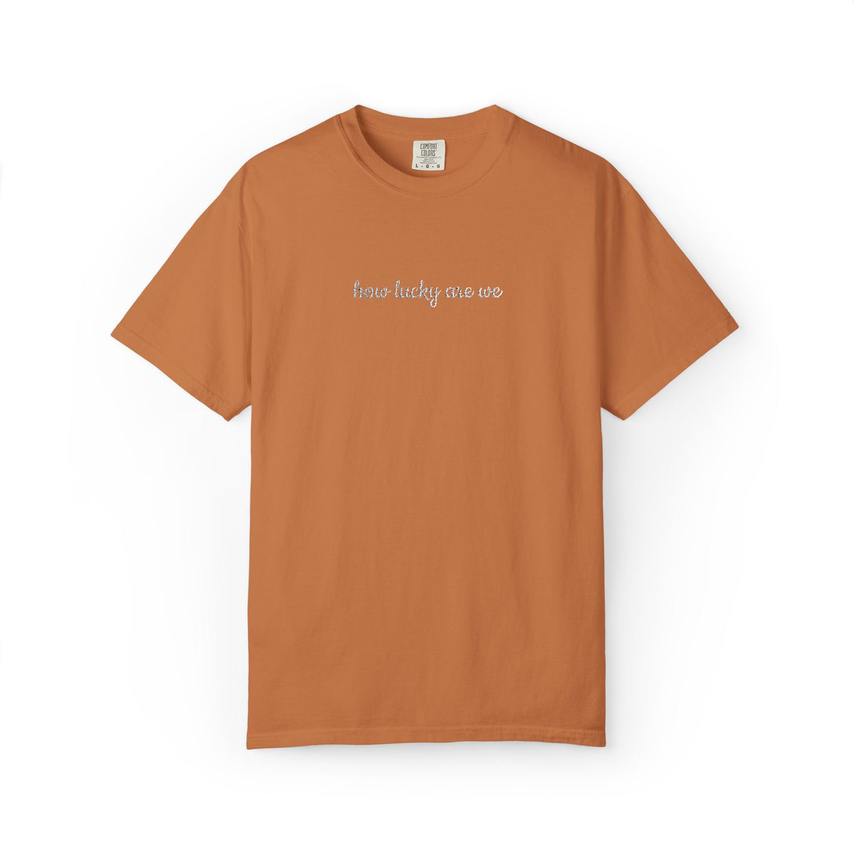 How Lucky are We Embroidered Script Tee Positivity T-Shirt