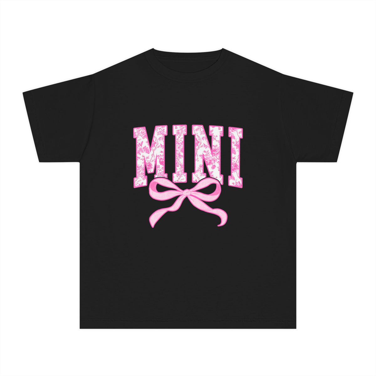 Mini Coquette Pink Toile Bow T-Shirt Cute Girl's Graphic Tee