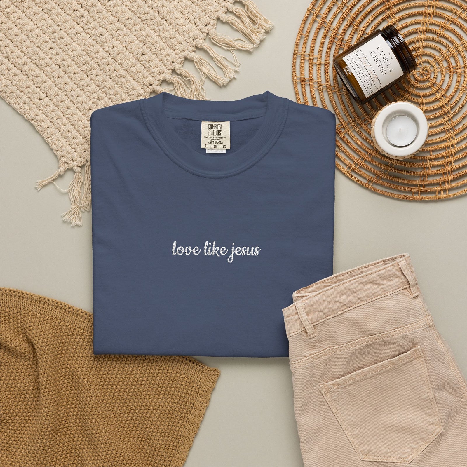 Love Like Jesus Embroidered Script Tee Christian T-Shirt