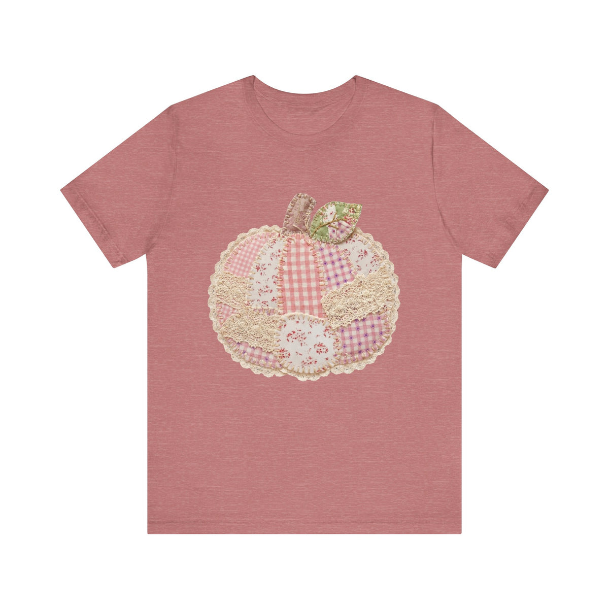 Pumpkin Patch Patchwork Tee Pink Floral Autumn Pumpkin Graphic T‑Shirt