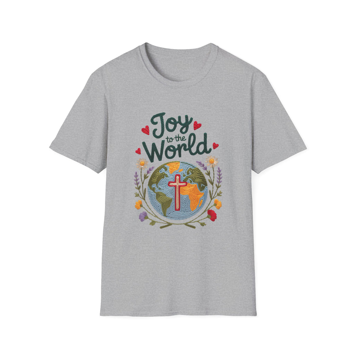Joy to the World Christmas Tee Faux Embroidery Christian T-Shirt