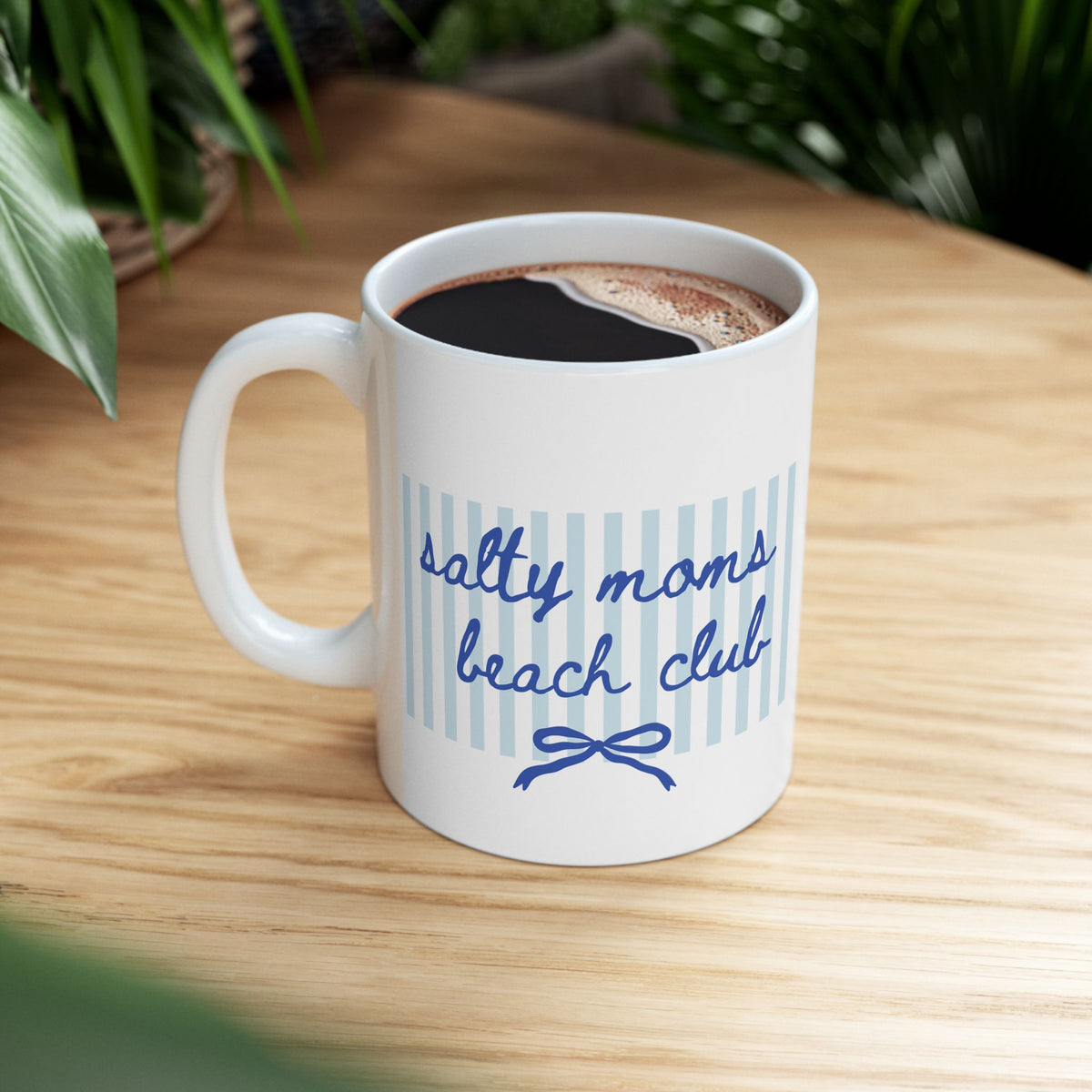 Salty Moms Beach Club Coastal Stripe Ceramic Mug Coffee Cup (11oz & 15oz)