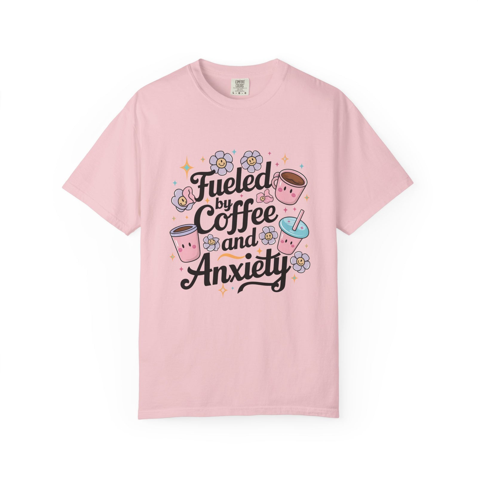 Fueled by Coffee and Anxiety T-Shirt Cute Coffee Lover Graphic Tee