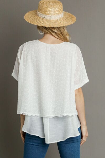 Umgee Full Size Eyelet Layered Short Sleeve Blouse Plus Size - Sydney So Sweet