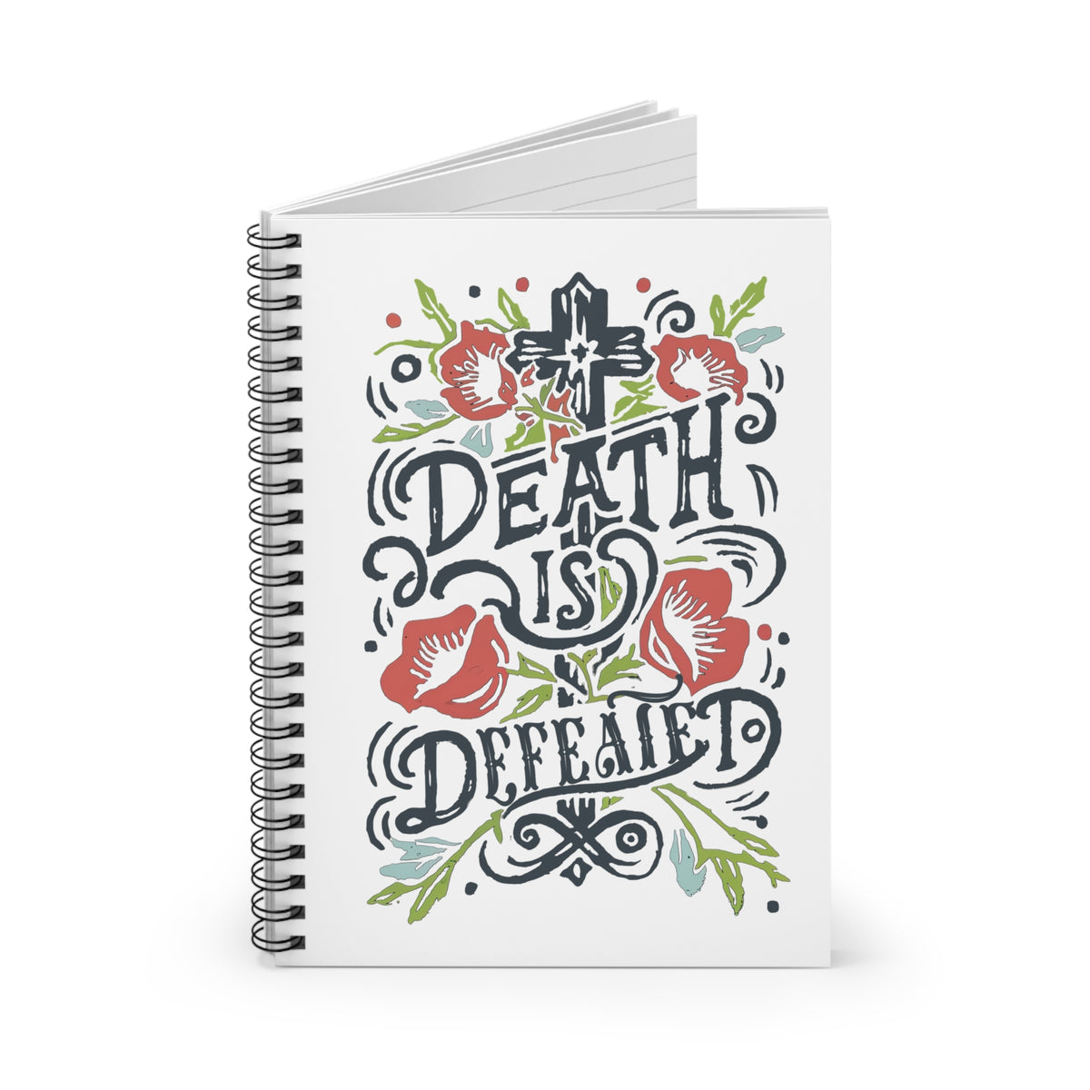 Death Is Defeated Floral Cross Christian Spiral Ruled Notebook Journal