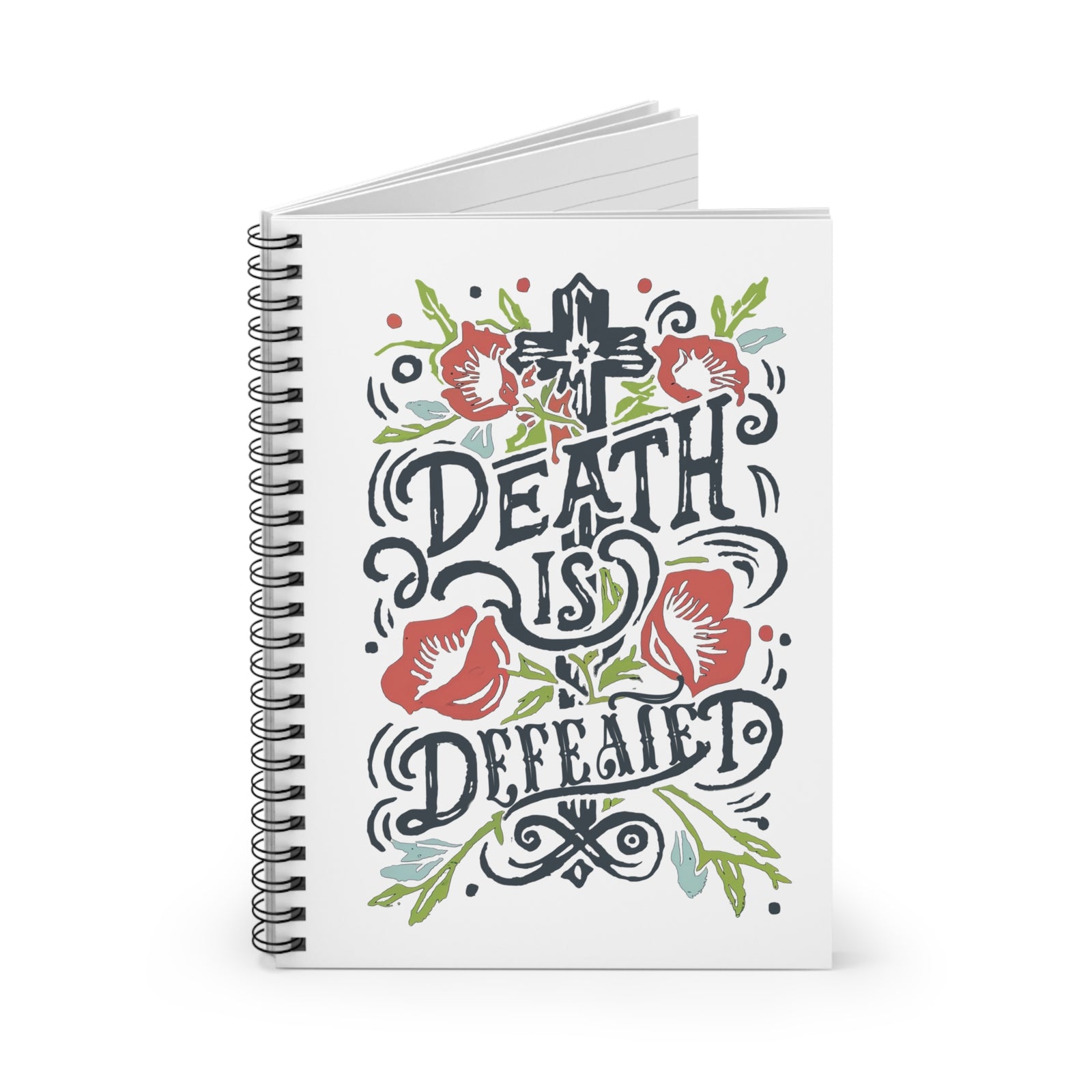 Death Is Defeated Floral Cross Christian Spiral Ruled Notebook Journal