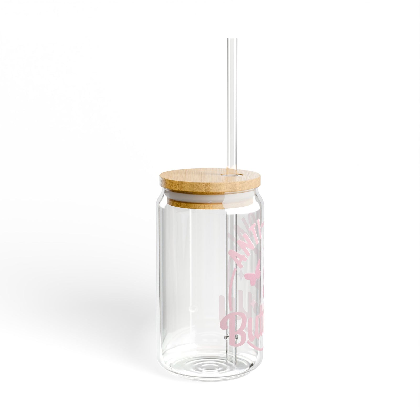 Anti-social Butterfly Tumbler Sipper Glass 16oz — Reusable Drink Jar with Lid & Straw